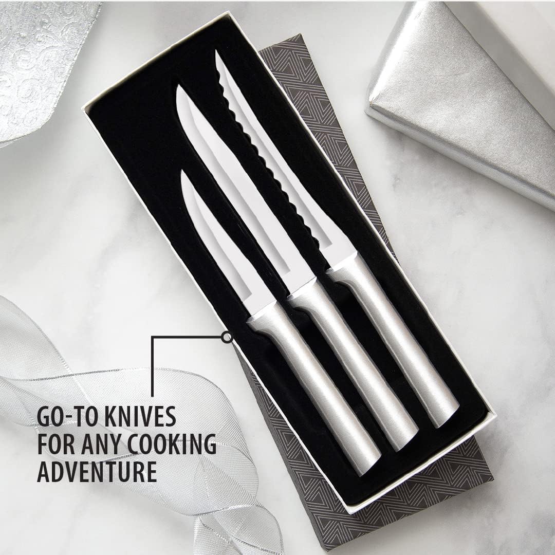 Cooking Essentials Gift Set (S49), Silver Handle | 3-Piece Knife Set , Stainless Steel Blade, Silver Cast Aluminum Handle