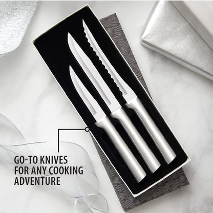 Cooking Essentials Gift Set (S49), Silver Handle | 3-Piece Knife Set , Stainless Steel Blade, Silver Cast Aluminum Handle