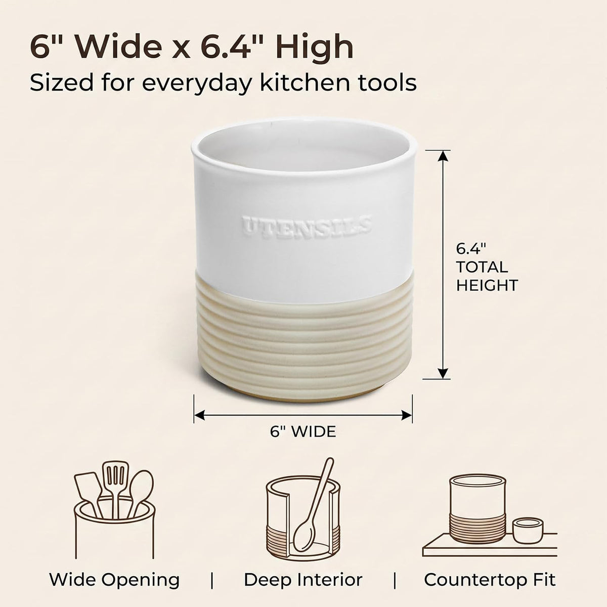 WILDMOS Ceramic Utensil Holder,Farmhouse Kitchen Utensil Holder for Countertop,Large Kitchen Utensil Organizer,Cooking Utensil Crock.
