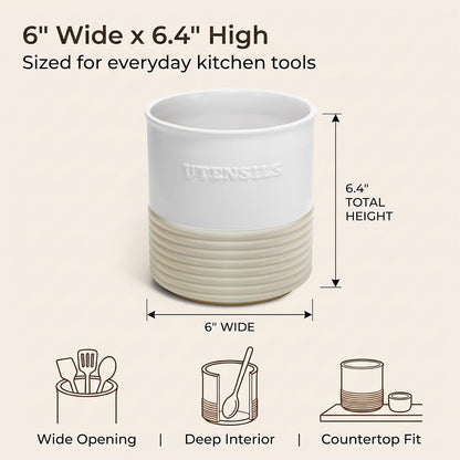 WILDMOS Ceramic Utensil Holder,Farmhouse Kitchen Utensil Holder for Countertop,Large Kitchen Utensil Organizer,Cooking Utensil Crock.