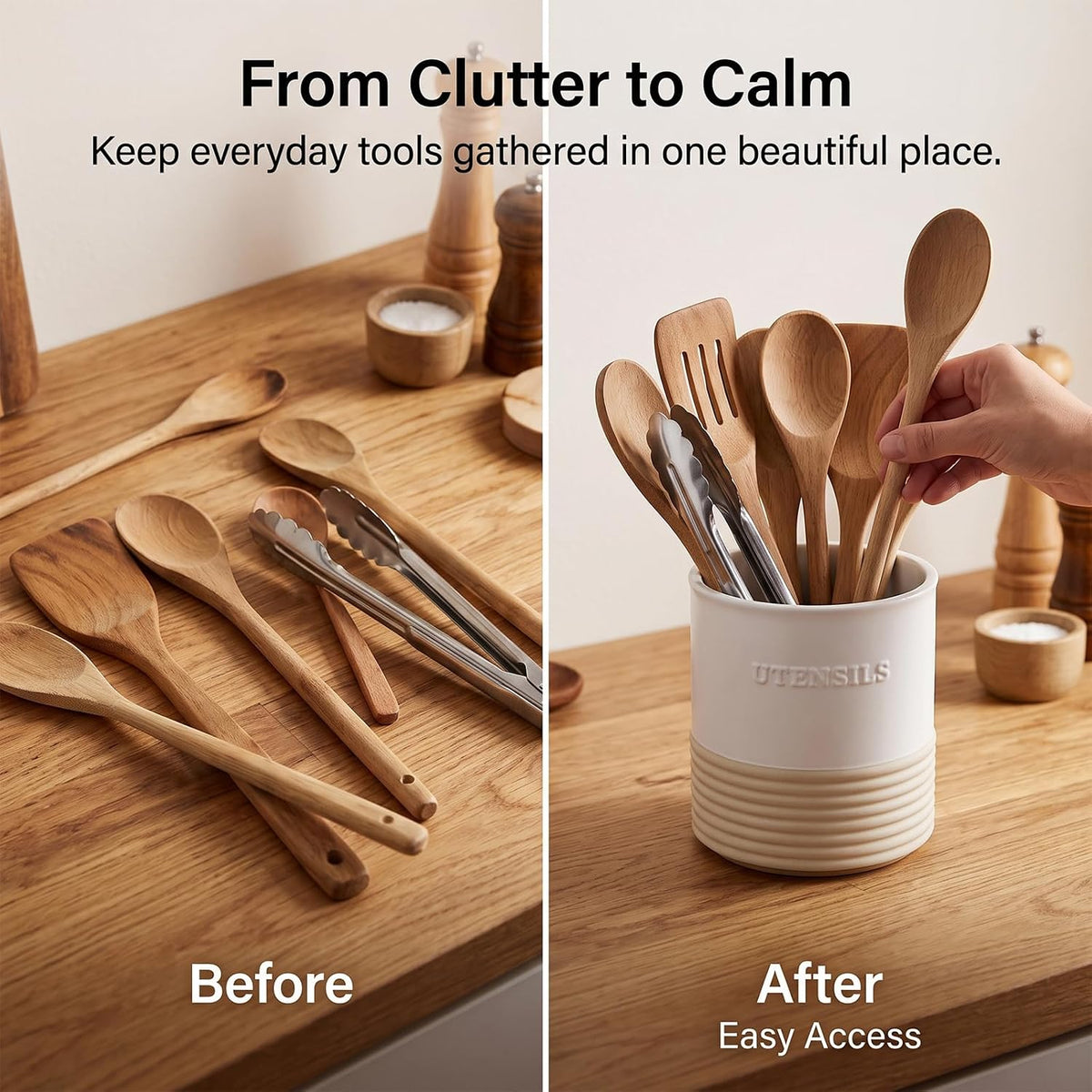 WILDMOS Ceramic Utensil Holder,Farmhouse Kitchen Utensil Holder for Countertop,Large Kitchen Utensil Organizer,Cooking Utensil Crock.