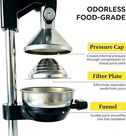 Commercial Cast Iron Juicer,Heavy-Duty Manual Juicer hand press,Professional Citrus Juicer with Stainless Steel Cup,hand press Juicer for Bartenders,Juice Lovers & Health Enthusiasts,Easy to Clean