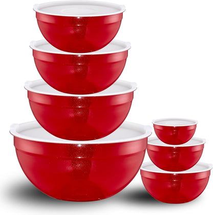 Black Mixing Bowls with Lids Set of 7, Stainless Steel Nesting Bowl with Khaki Lid for Non-slip Mixing Prepping Storing Serving, 7 Sizes-7/3.6/2.7/2.1/1.5/1/0.8 QT