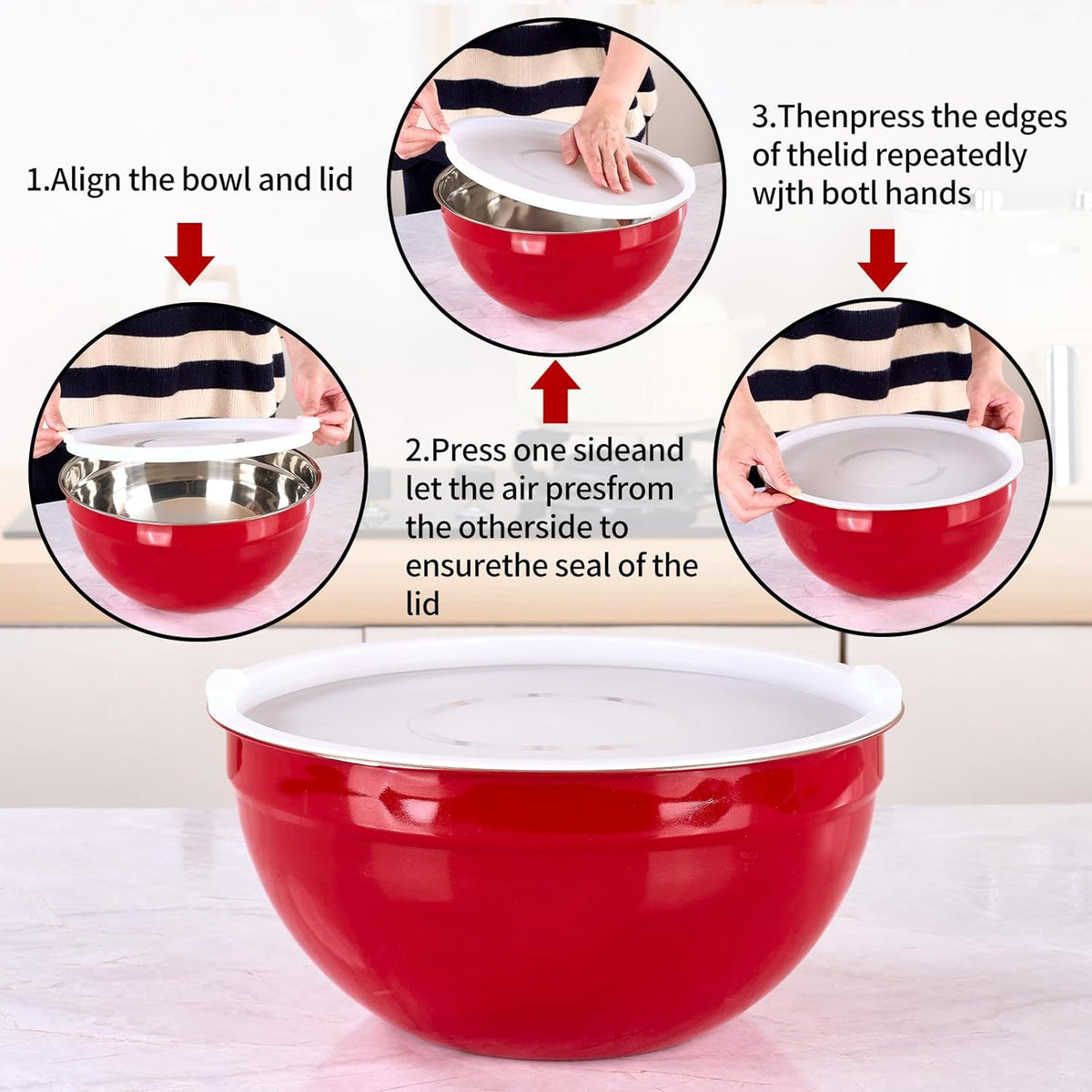 Black Mixing Bowls with Lids Set of 7, Stainless Steel Nesting Bowl with Khaki Lid for Non-slip Mixing Prepping Storing Serving, 7 Sizes-7/3.6/2.7/2.1/1.5/1/0.8 QT