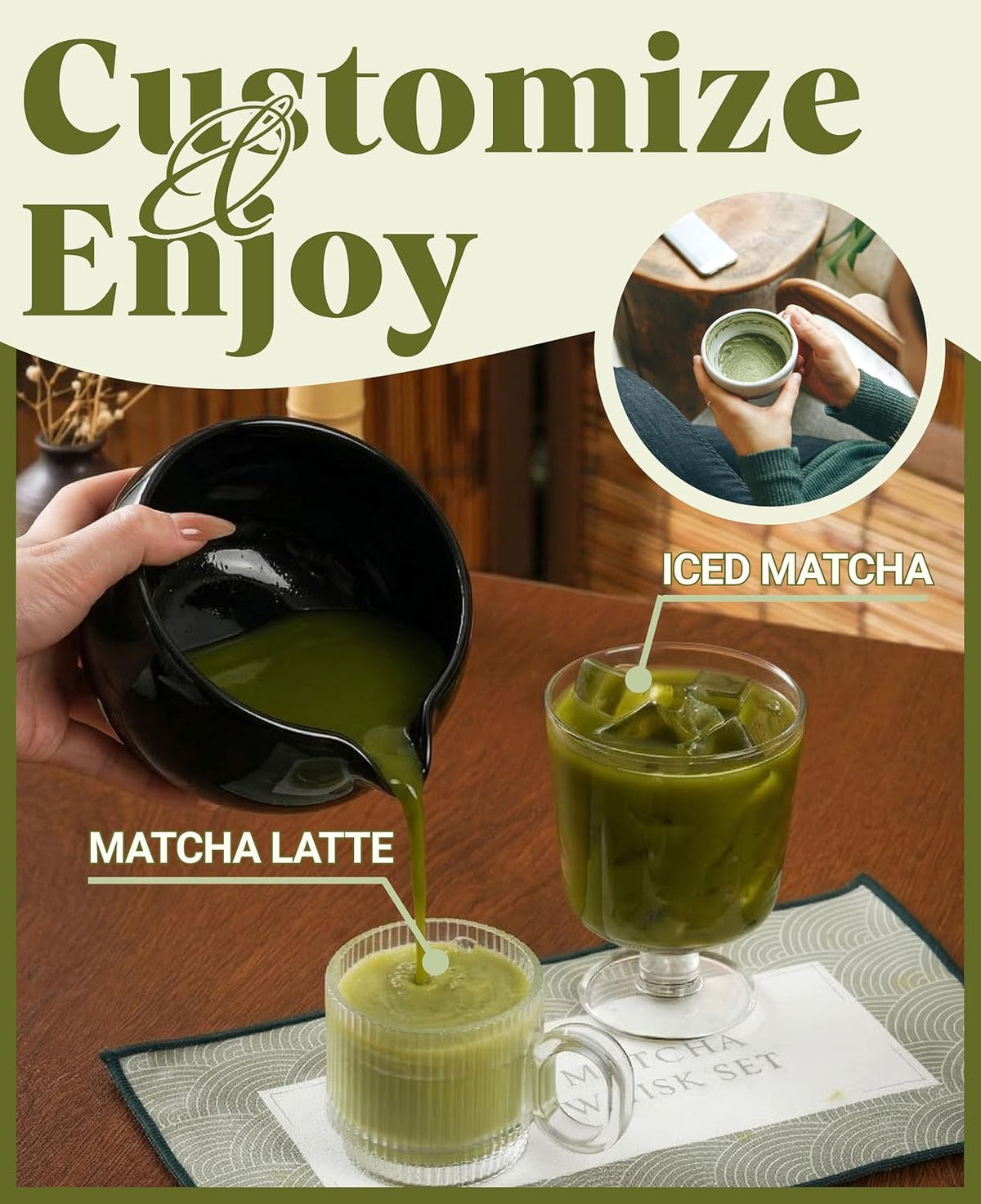 Matcha Whisk Set Gifts, 8 Pcs Ceramic Matcha Kit Set Includes Matcha Bowl, Matcha Whisk and Holder, Bamboo Spoon and Scoop, Scoop Rest, Sifter and Tea Towel - Sunflower