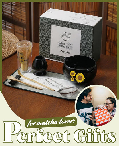 Matcha Whisk Set Gifts, 8 Pcs Ceramic Matcha Kit Set Includes Matcha Bowl, Matcha Whisk and Holder, Bamboo Spoon and Scoop, Scoop Rest, Sifter and Tea Towel - Sunflower