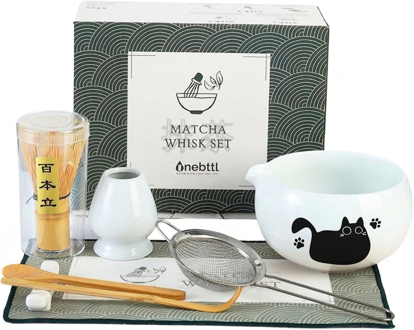 Matcha Whisk Set Gifts, 8 Pcs Ceramic Matcha Kit Set Includes Matcha Bowl, Matcha Whisk and Holder, Bamboo Spoon and Scoop, Scoop Rest, Sifter and Tea Towel - Sunflower