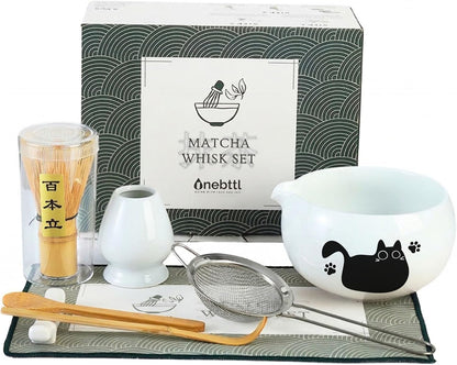 Matcha Whisk Set Gifts, 8 Pcs Ceramic Matcha Kit Set Includes Matcha Bowl, Matcha Whisk and Holder, Bamboo Spoon and Scoop, Scoop Rest, Sifter and Tea Towel - Sunflower