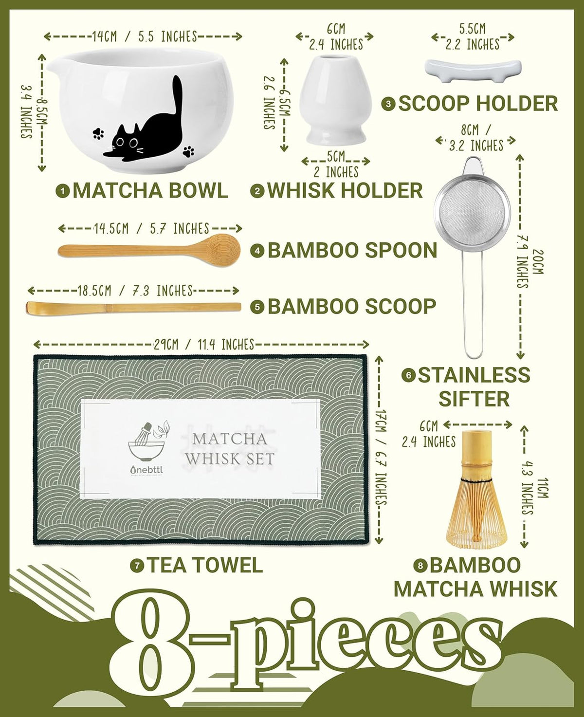 Matcha Whisk Set Gifts, 8 Pcs Ceramic Matcha Kit Set Includes Matcha Bowl, Matcha Whisk and Holder, Bamboo Spoon and Scoop, Scoop Rest, Sifter and Tea Towel - Sunflower