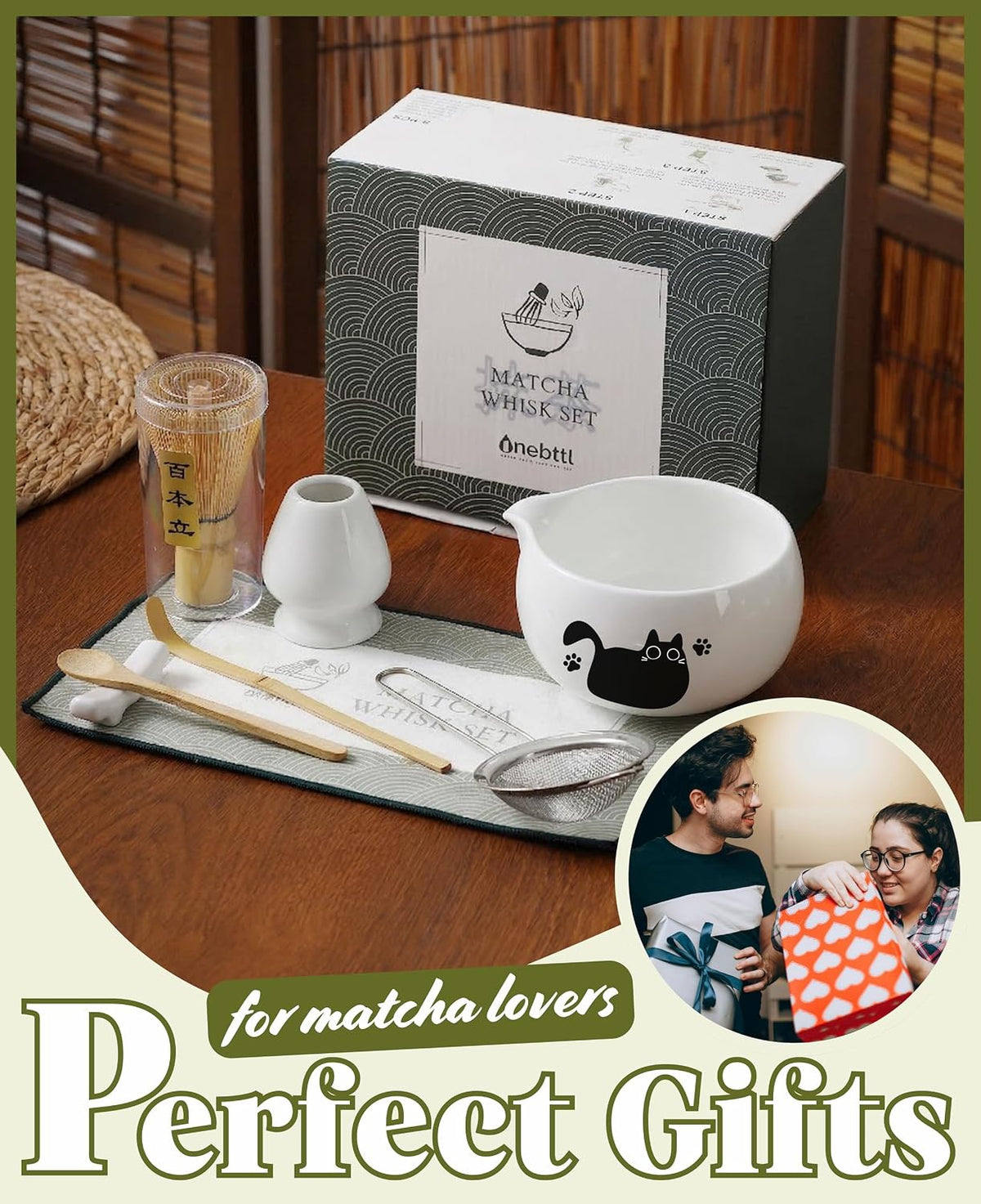 Matcha Whisk Set Gifts, 8 Pcs Ceramic Matcha Kit Set Includes Matcha Bowl, Matcha Whisk and Holder, Bamboo Spoon and Scoop, Scoop Rest, Sifter and Tea Towel - Sunflower