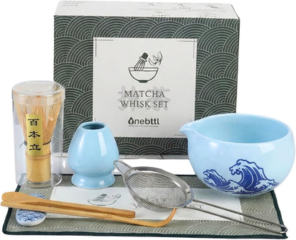 Matcha Whisk Set Gifts, 8 Pcs Ceramic Matcha Kit Set Includes Matcha Bowl, Matcha Whisk and Holder, Bamboo Spoon and Scoop, Scoop Rest, Sifter and Tea Towel - Sunflower