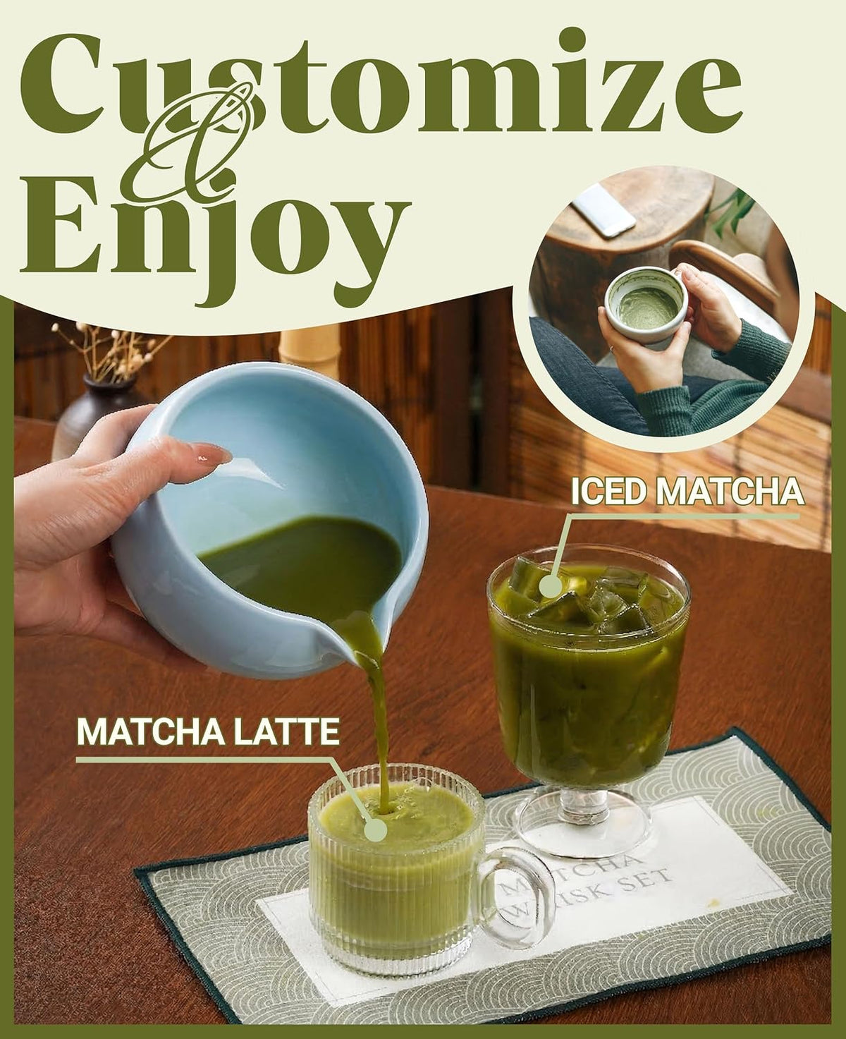 Matcha Whisk Set Gifts, 8 Pcs Ceramic Matcha Kit Set Includes Matcha Bowl, Matcha Whisk and Holder, Bamboo Spoon and Scoop, Scoop Rest, Sifter and Tea Towel - Sunflower