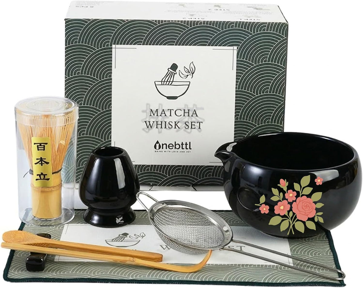 Matcha Whisk Set Gifts, 8 Pcs Ceramic Matcha Kit Set Includes Matcha Bowl, Matcha Whisk and Holder, Bamboo Spoon and Scoop, Scoop Rest, Sifter and Tea Towel - Sunflower