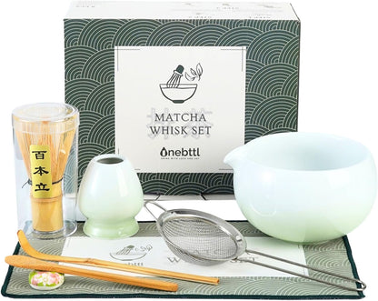 Matcha Whisk Set Gifts, 8 Pcs Ceramic Matcha Kit Set Includes Matcha Bowl, Matcha Whisk and Holder, Bamboo Spoon and Scoop, Scoop Rest, Sifter and Tea Towel - Sunflower