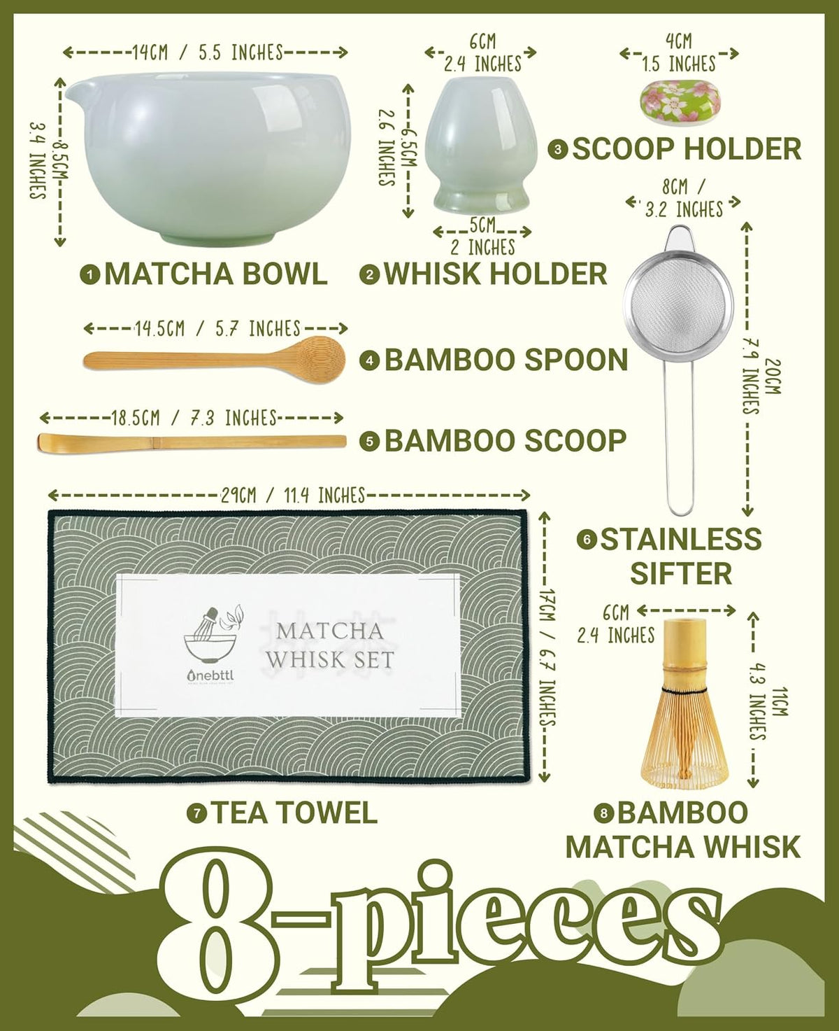 Matcha Whisk Set Gifts, 8 Pcs Ceramic Matcha Kit Set Includes Matcha Bowl, Matcha Whisk and Holder, Bamboo Spoon and Scoop, Scoop Rest, Sifter and Tea Towel - Sunflower