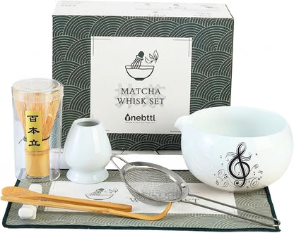 Matcha Whisk Set Gifts, 8 Pcs Ceramic Matcha Kit Set Includes Matcha Bowl, Matcha Whisk and Holder, Bamboo Spoon and Scoop, Scoop Rest, Sifter and Tea Towel - Sunflower