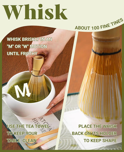 Matcha Whisk Set Gifts, 8 Pcs Ceramic Matcha Kit Set Includes Matcha Bowl, Matcha Whisk and Holder, Bamboo Spoon and Scoop, Scoop Rest, Sifter and Tea Towel - Sunflower