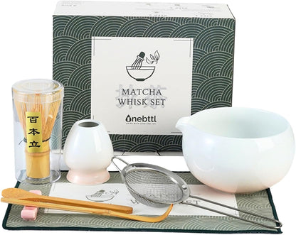 Matcha Whisk Set Gifts, 8 Pcs Ceramic Matcha Kit Set Includes Matcha Bowl, Matcha Whisk and Holder, Bamboo Spoon and Scoop, Scoop Rest, Sifter and Tea Towel - Sunflower