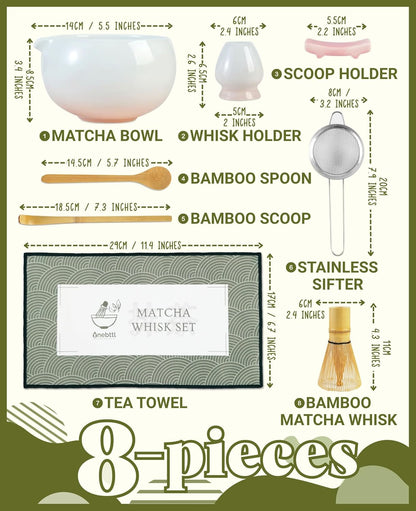 Matcha Whisk Set Gifts, 8 Pcs Ceramic Matcha Kit Set Includes Matcha Bowl, Matcha Whisk and Holder, Bamboo Spoon and Scoop, Scoop Rest, Sifter and Tea Towel - Sunflower