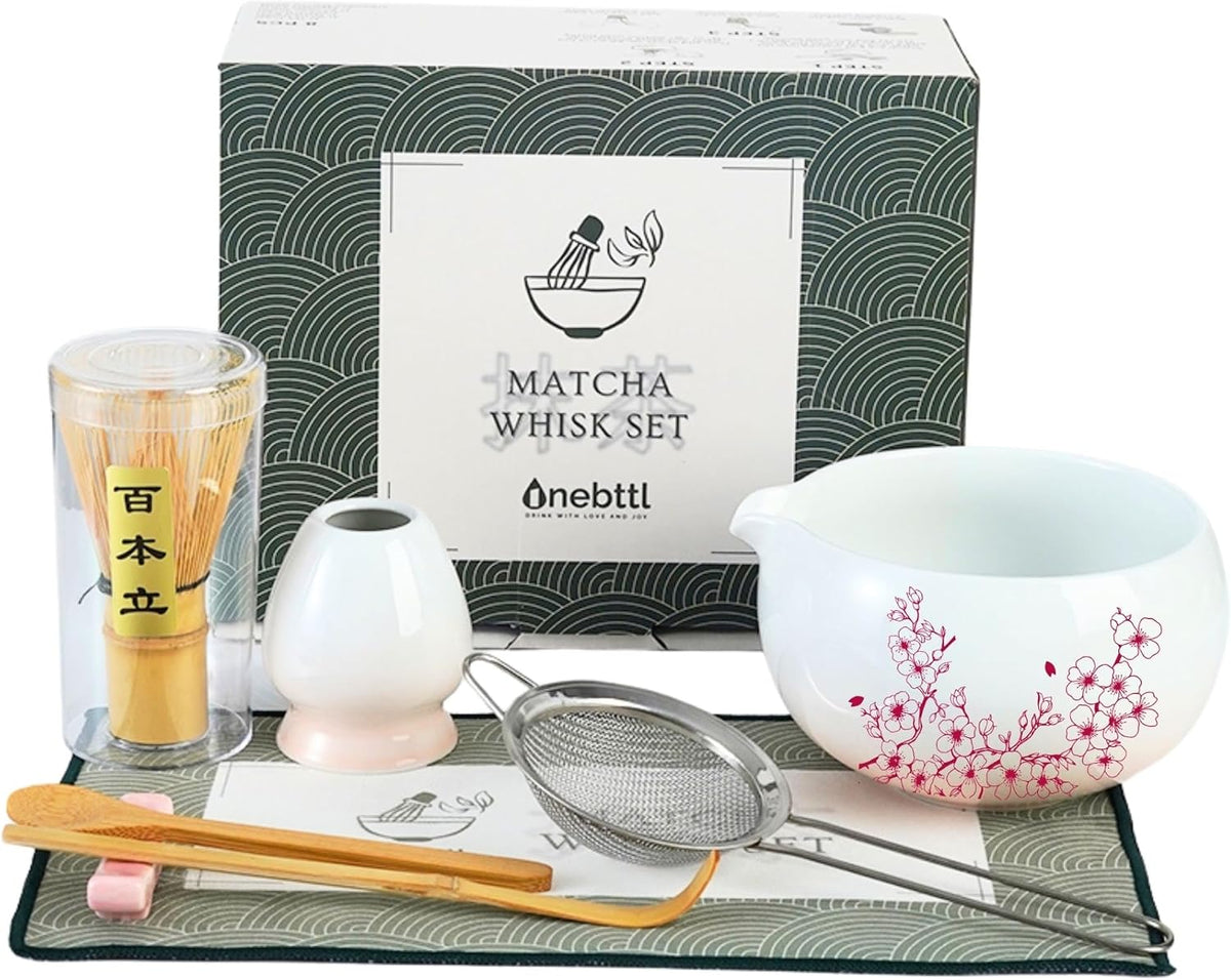 Matcha Whisk Set Gifts, 8 Pcs Ceramic Matcha Kit Set Includes Matcha Bowl, Matcha Whisk and Holder, Bamboo Spoon and Scoop, Scoop Rest, Sifter and Tea Towel - Sunflower
