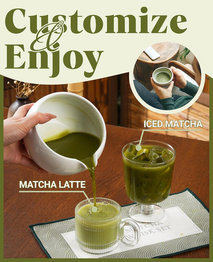 Matcha Whisk Set Gifts, 8 Pcs Ceramic Matcha Kit Set Includes Matcha Bowl, Matcha Whisk and Holder, Bamboo Spoon and Scoop, Scoop Rest, Sifter and Tea Towel - Sunflower