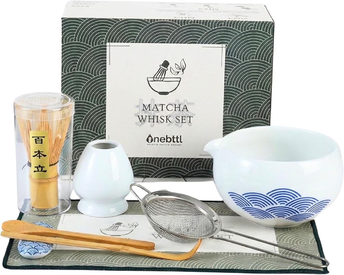 Matcha Whisk Set Gifts, 8 Pcs Ceramic Matcha Kit Set Includes Matcha Bowl, Matcha Whisk and Holder, Bamboo Spoon and Scoop, Scoop Rest, Sifter and Tea Towel - Sunflower