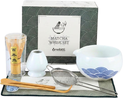 Matcha Whisk Set Gifts, 8 Pcs Ceramic Matcha Kit Set Includes Matcha Bowl, Matcha Whisk and Holder, Bamboo Spoon and Scoop, Scoop Rest, Sifter and Tea Towel - Sunflower