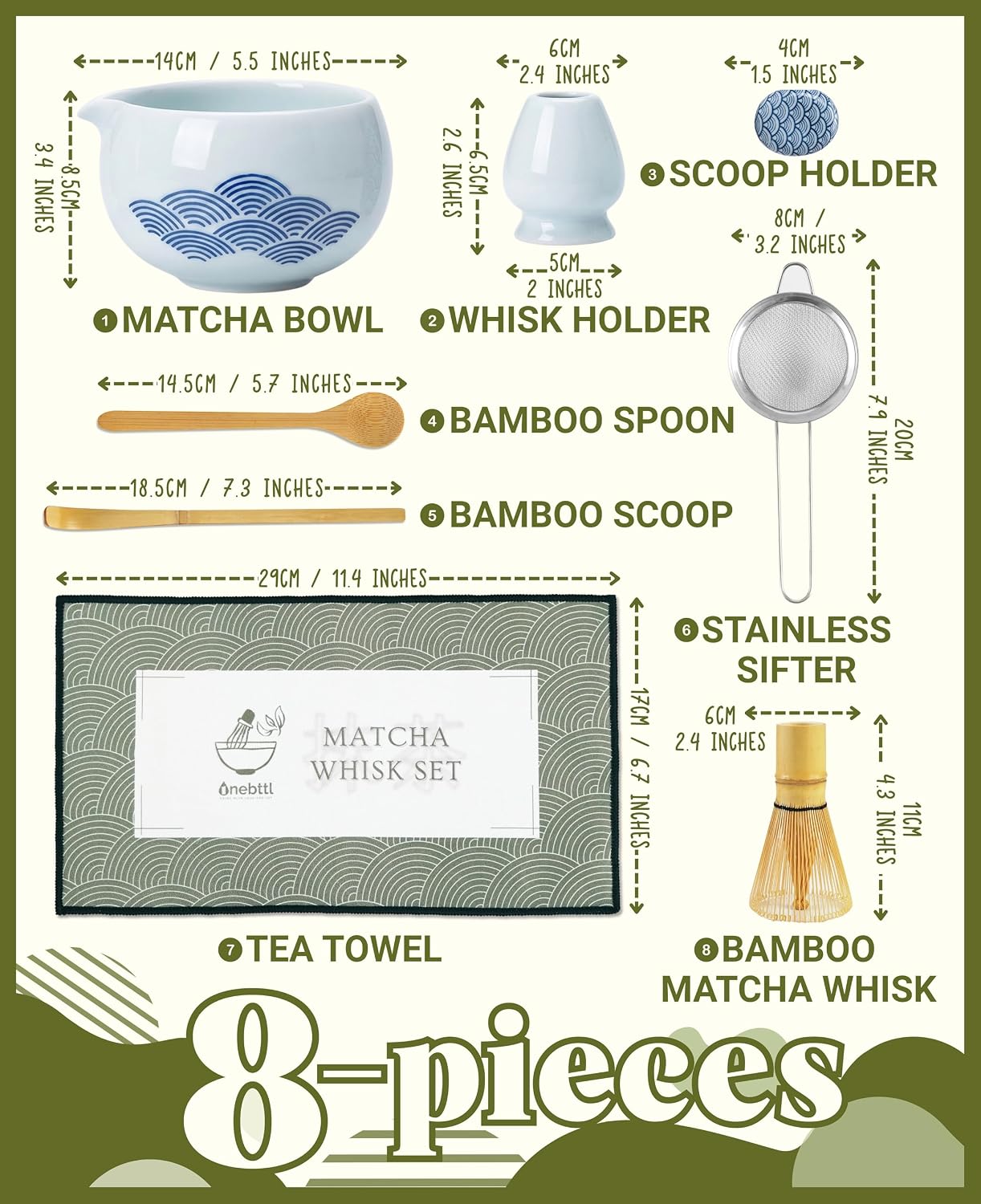 Matcha Whisk Set Gifts, 8 Pcs Ceramic Matcha Kit Set Includes Matcha Bowl, Matcha Whisk and Holder, Bamboo Spoon and Scoop, Scoop Rest, Sifter and Tea Towel - Sunflower
