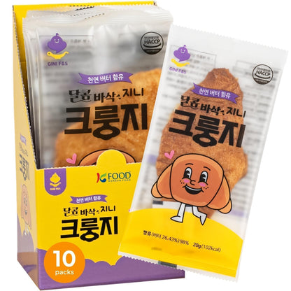Korean Food Flat Croissant Snack Original, Crispy Butter Bites, 10 Pack