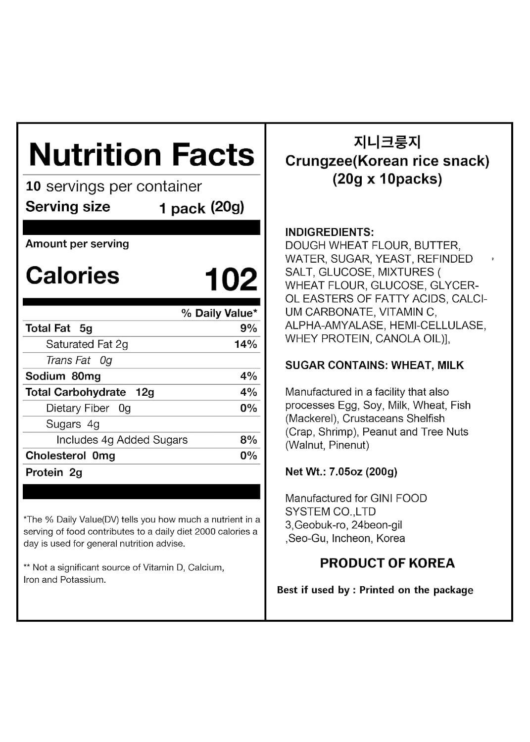 Korean Food Flat Croissant Snack Original, Crispy Butter Bites, 10 Pack