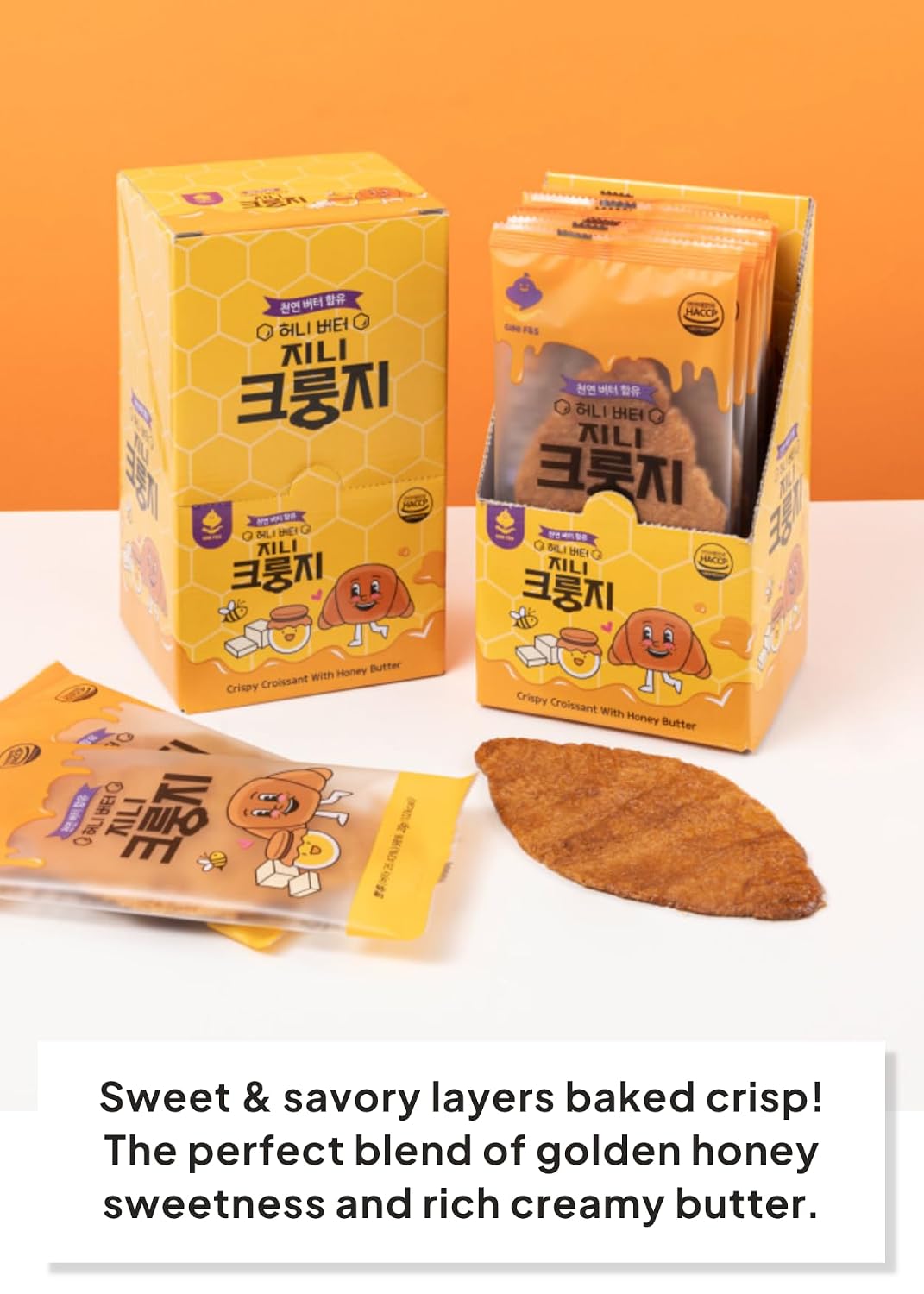 Korean Food Flat Croissant Snack Original, Crispy Butter Bites, 10 Pack