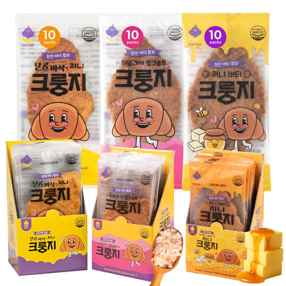 Korean Food Flat Croissant Snack Original, Crispy Butter Bites, 10 Pack