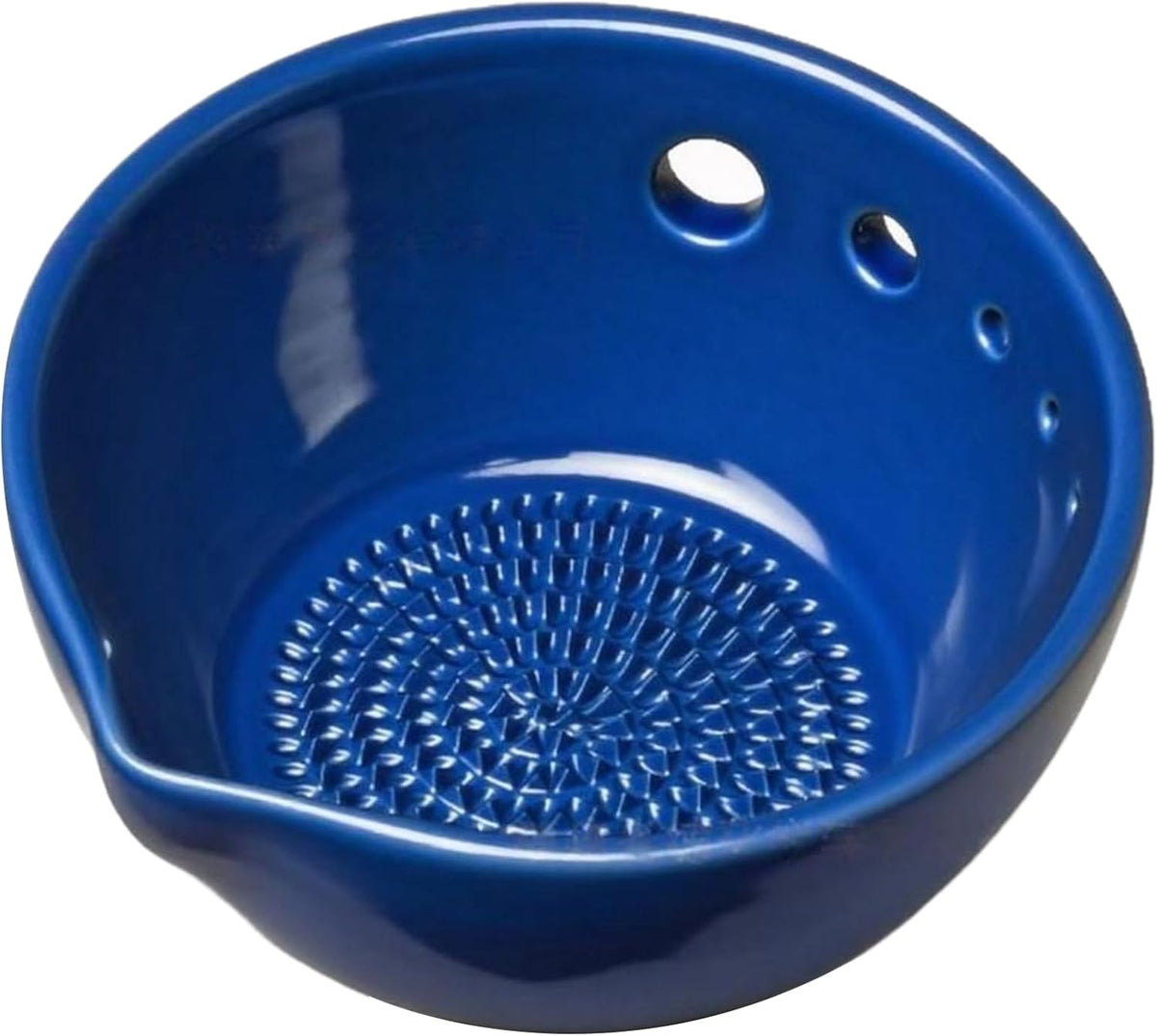 Herb Stripper Bowl 5 Holes with Garlic Grater - 2-in-1 Kitchen Tool for Parsley, Basil, Rosemary, Thyme, Mint - Dishwasher Safe - Gifts for Mom, Girlfriend, Cooking Lovers (Blue)