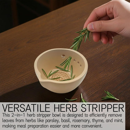 Herb Stripper Bowl 5 Holes with Garlic Grater - 2-in-1 Kitchen Tool for Parsley, Basil, Rosemary, Thyme, Mint - Dishwasher Safe - Gifts for Mom, Girlfriend, Cooking Lovers (Blue)