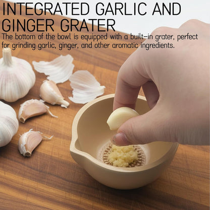 Herb Stripper Bowl 5 Holes with Garlic Grater - 2-in-1 Kitchen Tool for Parsley, Basil, Rosemary, Thyme, Mint - Dishwasher Safe - Gifts for Mom, Girlfriend, Cooking Lovers (Blue)