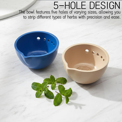 Herb Stripper Bowl 5 Holes with Garlic Grater - 2-in-1 Kitchen Tool for Parsley, Basil, Rosemary, Thyme, Mint - Dishwasher Safe - Gifts for Mom, Girlfriend, Cooking Lovers (Blue)
