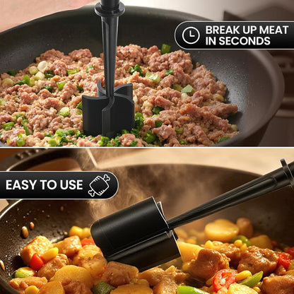 Premium Meat Chopper - 5 Curve Blade Ground Beef Smasher Tool - Heat-Resistant Nylon Meat Masher for Ground Beef, Hamburger, Potatoes - Non-Stick Ground Meat Chopper for Easy Mixing - Black
