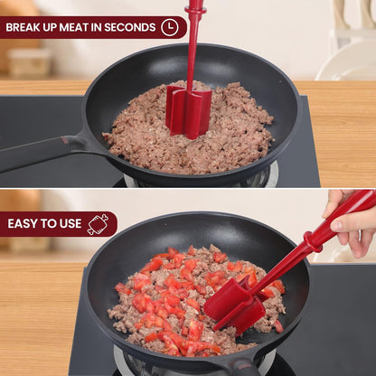 Premium Meat Chopper - 5 Curve Blade Ground Beef Smasher Tool - Heat-Resistant Nylon Meat Masher for Ground Beef, Hamburger, Potatoes - Non-Stick Ground Meat Chopper for Easy Mixing - Black