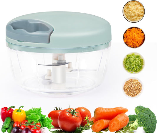 Garlic Chopper, Pull-String Vegetable Onion Mincer | Manual Food Processor, 500ml, Hand Food Chopper, with Container, Kitchen Cutter for Chili Ginger Herb, Green
