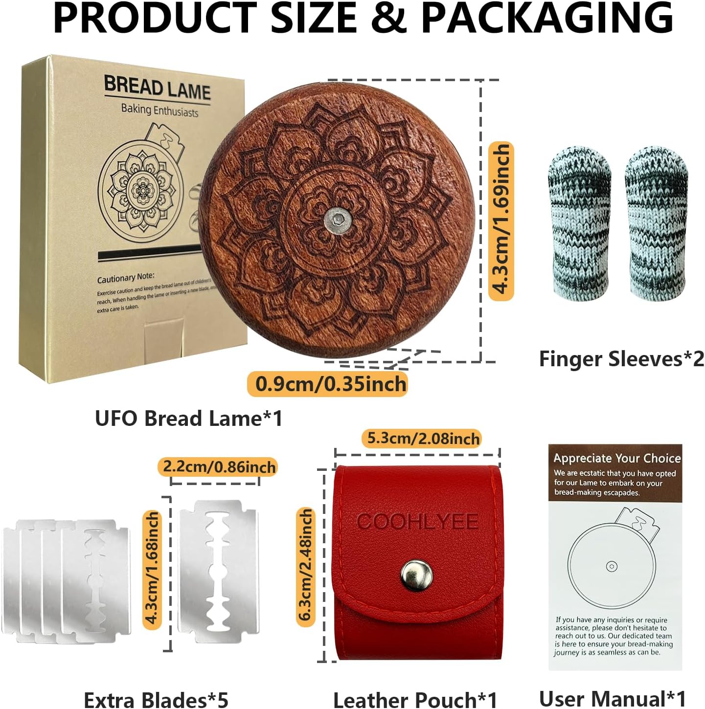 Artisan UFO Bread Lame for Sourdough Bread Baking, Premium Wooden Sourdough Scoring Tool with CNC Engraved Design, 5 Replaceable Razor Blades & PU Storage Case for Home Bakers Lovers Gifts