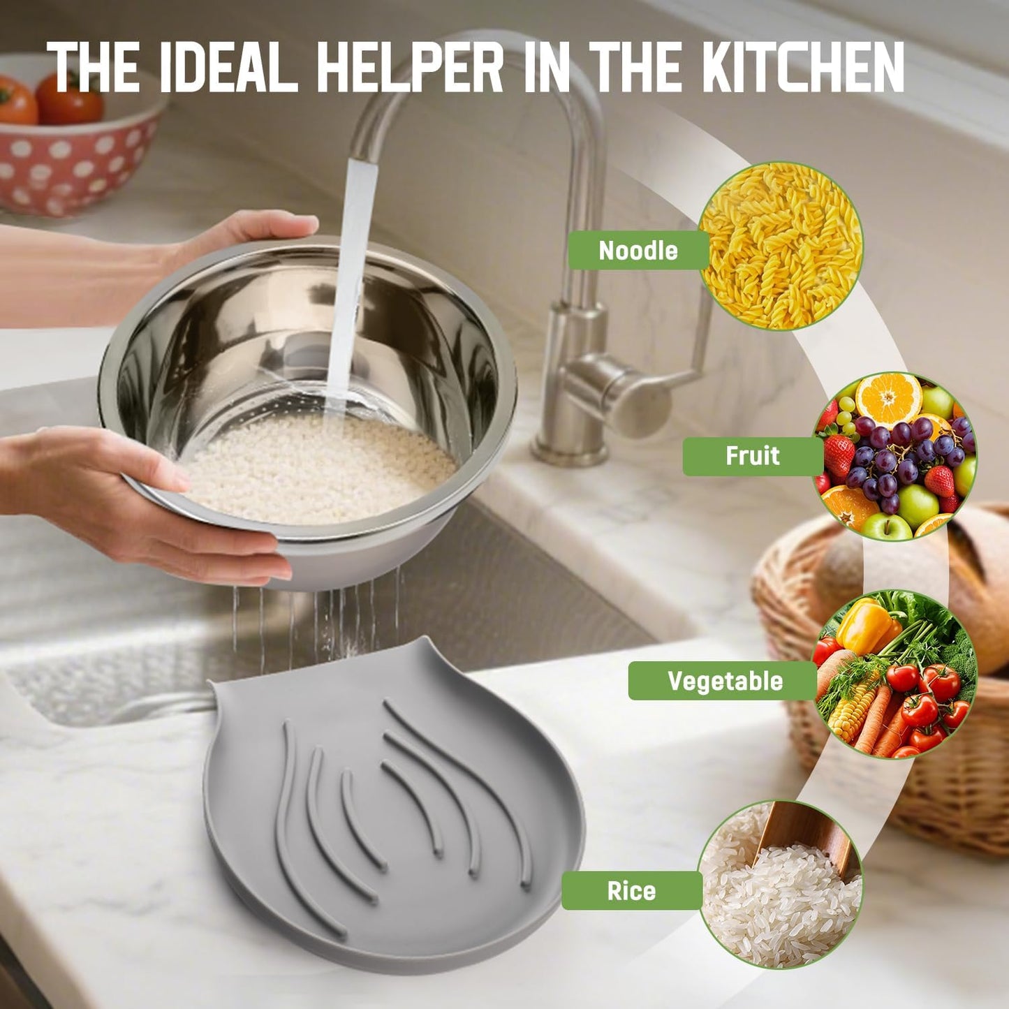 304 Stainless Steel Colander with Self-Draining Base, 5QT Food-Grade Silicone Base Large Colander Strainer for Kitchen Pasta Strainer Washing Bowl for Pasta Rice Fruits Vegetables