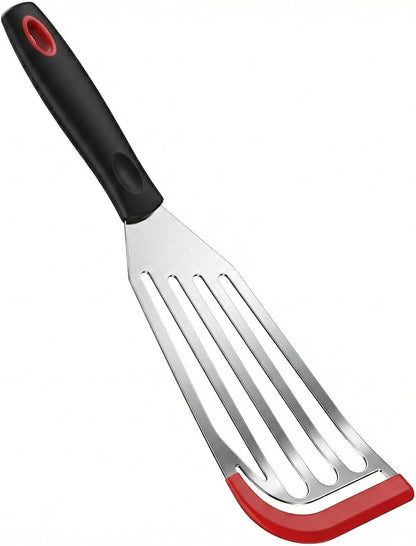 Silicone Fish Spatula Heat Resistant Silicone Edge Fish Slotted Turner Spatula Flexible Thin Stainless Steel Flipper Kitchen Cooking Use Utensils for Egg Pancake Nonstick Cookware
