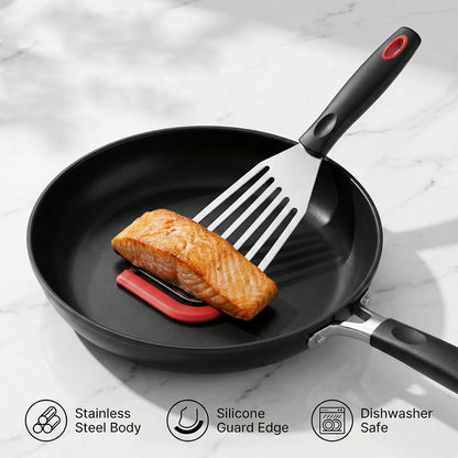 Silicone Fish Spatula Heat Resistant Silicone Edge Fish Slotted Turner Spatula Flexible Thin Stainless Steel Flipper Kitchen Cooking Use Utensils for Egg Pancake Nonstick Cookware