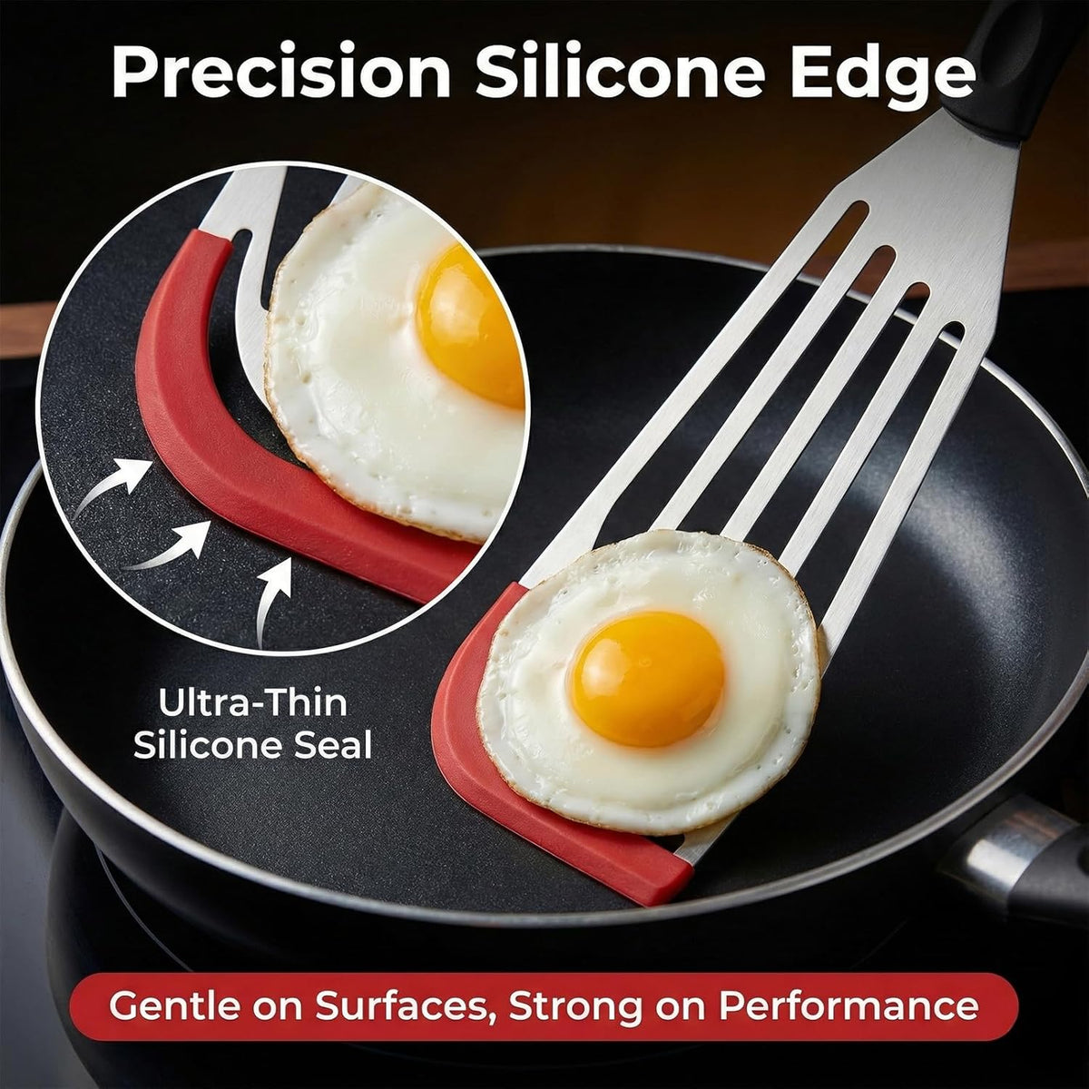 Silicone Fish Spatula Heat Resistant Silicone Edge Fish Slotted Turner Spatula Flexible Thin Stainless Steel Flipper Kitchen Cooking Use Utensils for Egg Pancake Nonstick Cookware