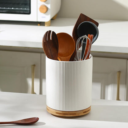 360° Rotating Utensil Holder for Kitchen Countertop, 7.76 Inch Height | Kitchen Utensil Holder for Countertop, Rotating Utensil Crock, White Ceramic Extra Large Utensil Holder for Kitchen
