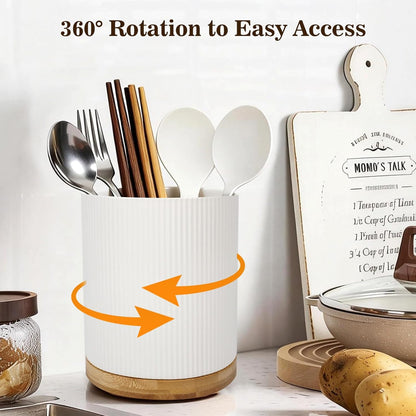 360° Rotating Utensil Holder for Kitchen Countertop, 7.76 Inch Height | Kitchen Utensil Holder for Countertop, Rotating Utensil Crock, White Ceramic Extra Large Utensil Holder for Kitchen