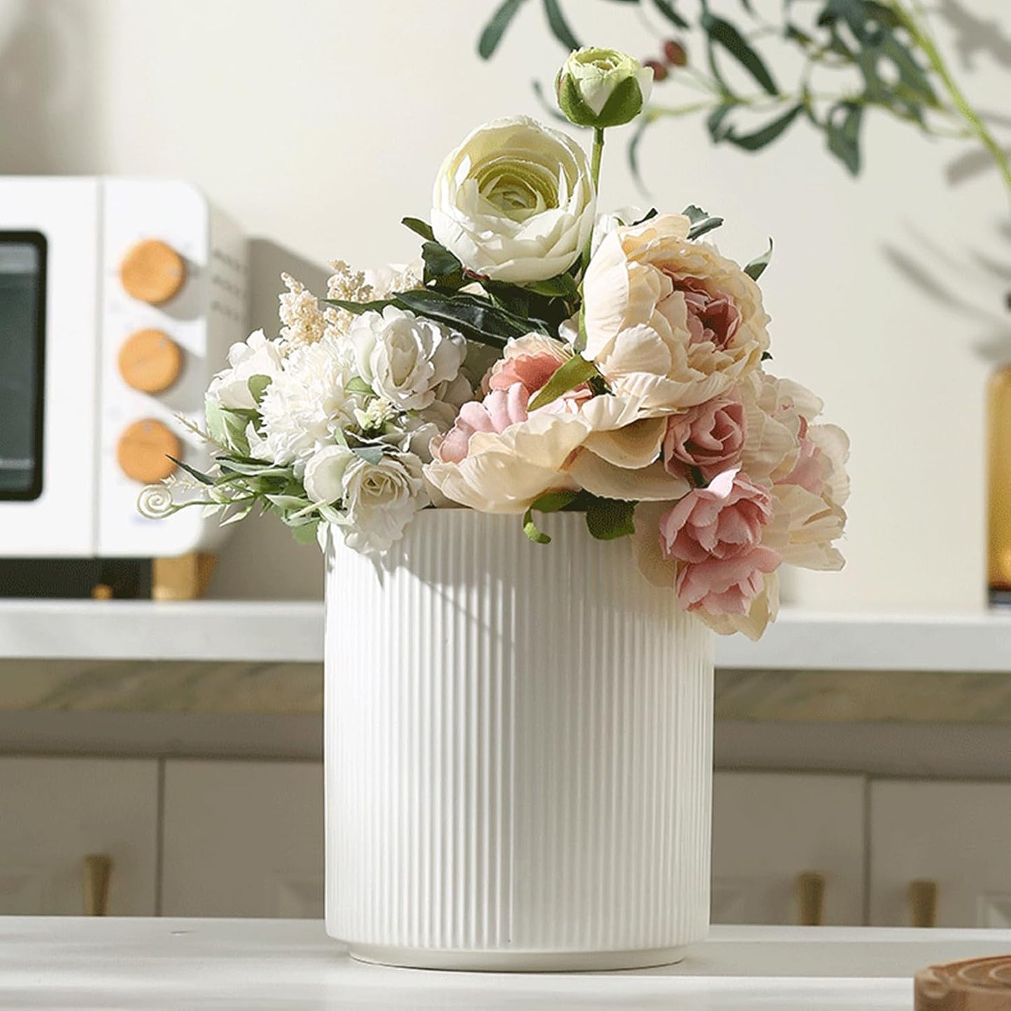 360° Rotating Utensil Holder for Kitchen Countertop, 7.76 Inch Height | Kitchen Utensil Holder for Countertop, Rotating Utensil Crock, White Ceramic Extra Large Utensil Holder for Kitchen