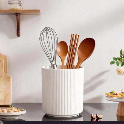 360° Rotating Utensil Holder for Kitchen Countertop, 7.76 Inch Height | Kitchen Utensil Holder for Countertop, Rotating Utensil Crock, White Ceramic Extra Large Utensil Holder for Kitchen