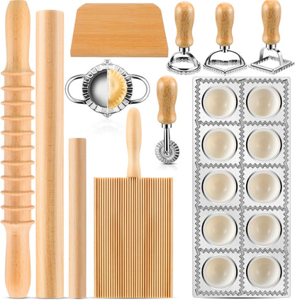 8 Pieces Ravioli Mold Set, ravioli cutter, Ravioli Maker Cutter with Roller Wheel, Ravioli Cutter Set with Wooden Handle, Pasta Making Kit for Ravioli Press Mold. Suitable for home and restaurant us