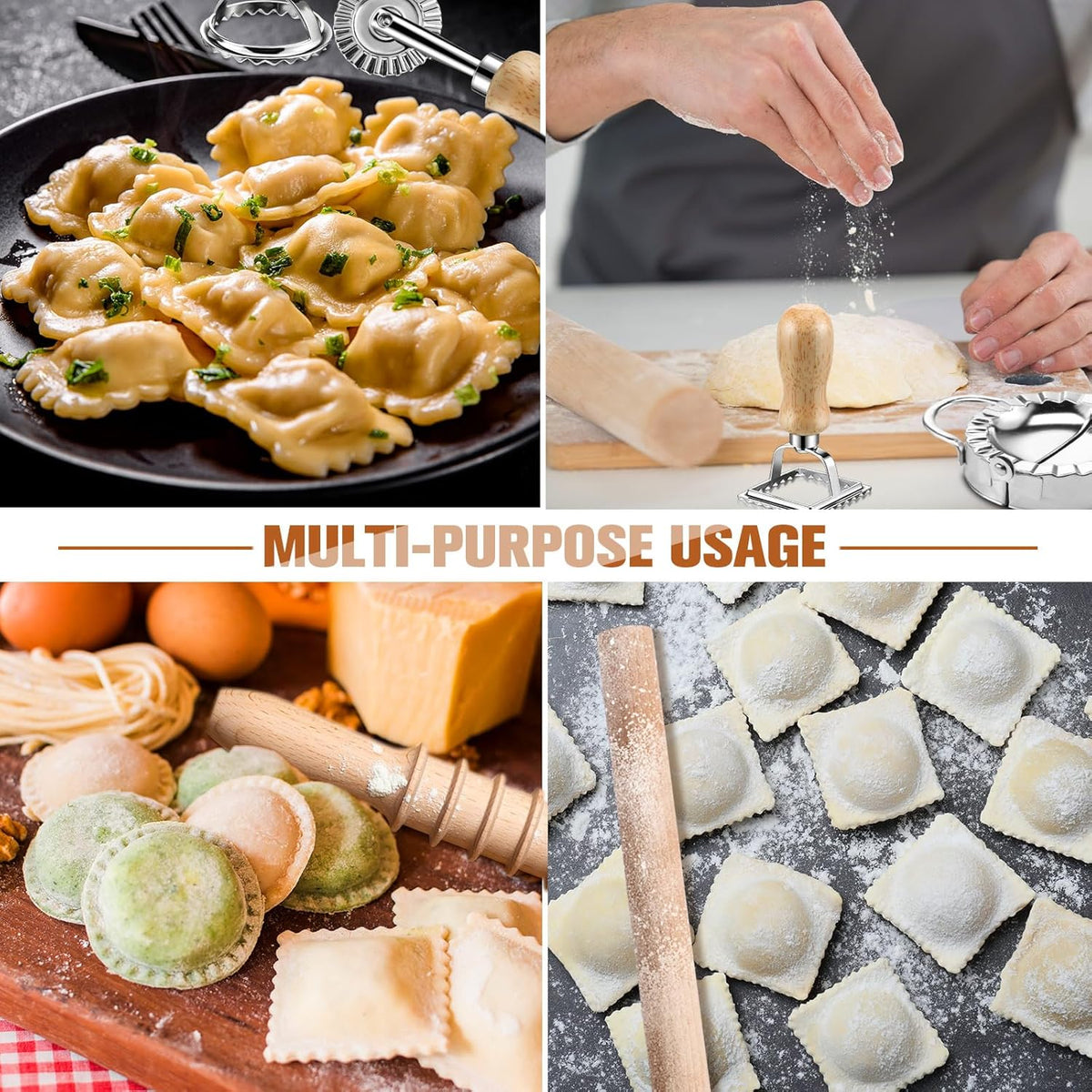 8 Pieces Ravioli Mold Set, ravioli cutter, Ravioli Maker Cutter with Roller Wheel, Ravioli Cutter Set with Wooden Handle, Pasta Making Kit for Ravioli Press Mold. Suitable for home and restaurant us